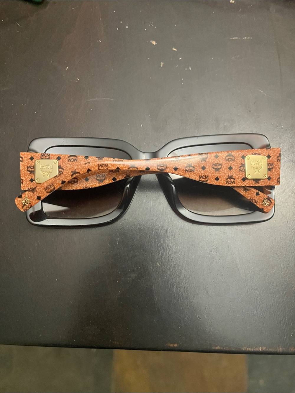 MCM Black Square Frames with Brown Monogram Temples